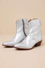 New Frontier Silver Leather Western Ankle Booties