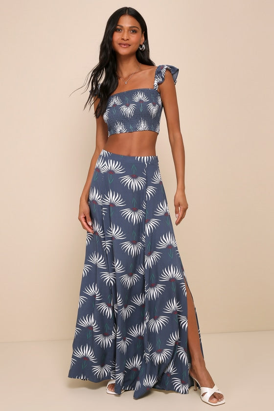 Trancoso Dusty Blue Floral Print Two-Piece Maxi Dress