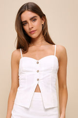 Simply Posh White Button-Front Cami Top