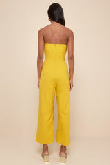 Sunshine Aura Mustard Yellow Tie-Front Strapless Jumpsuit