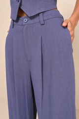 Suits You Perfectly Dark Blue Linen Wide-Leg Pants