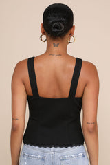 Sweetly Coy Black Sleeveless Bustier Tie-Front Top