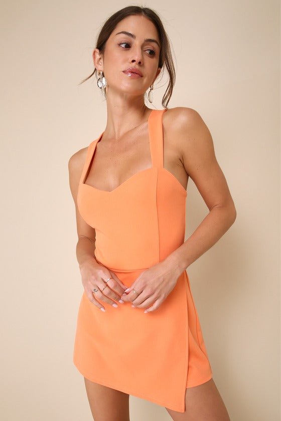 Latest Crush Orange Sleeveless Backless Skort Romper