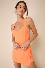 Latest Crush Orange Sleeveless Backless Skort Romper