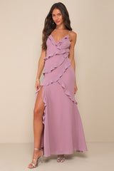 Fancy Sweetness Lavender Ruffled Lace-Up Sleeveless Maxi Dress