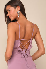 Fancy Sweetness Lavender Ruffled Lace-Up Sleeveless Maxi Dress