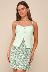 Sweet Tendencies Green Floral Rosette Bow Mini Skirt