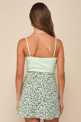 Sweet Tendencies Green Floral Rosette Bow Mini Skirt