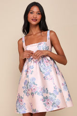 Unbelievably Lovely Pink Floral Babydoll Empire Waist Mini Dress