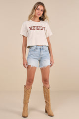 Howdy Hottie Beige Embroidered Graphic Tee