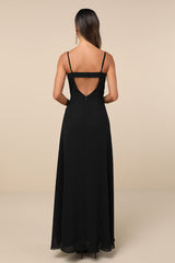 Stunning Grace Black Cutout A-Line Maxi Dress