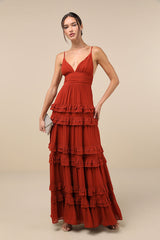 Lavish Perfection Rust Orange Ruffled Tiered Maxi Dress
