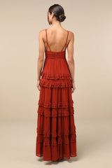 Lavish Perfection Rust Orange Ruffled Tiered Maxi Dress