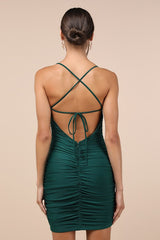 Confident Allure Emerald Ruched Lace-Up Bodycon Mini Dress