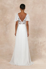 Beautiful Perfection White Flutter Sleeve Embroidered Maxi Dress