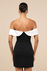 Extravagant Moment Black and White Off-the-Shoulder Mini Dress