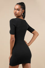 Adorable Motivation Black Ribbed Ribbon Sweater Mini Dress