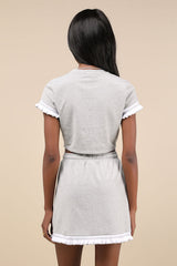 Sweet Score Heather Grey Ruffled Drawstring High-Rise Mini Skirt
