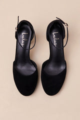 Laura Black Velvet Ankle Strap Heels