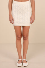 Darling Sophistication Ivory Cable Knit Sweater Mini Skirt