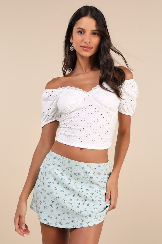 Mckenna Mint Green Floral Low-Rise Micro Mini Skirt