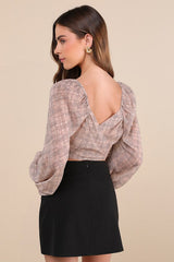 Dedicatedly Chic Taupe Printed Balloon Sleeve Wrap Top