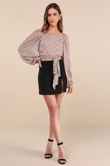 Dedicatedly Chic Taupe Printed Balloon Sleeve Wrap Top