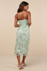 Limitless Adoration Sage Green 3D Floral Embroidered Midi Dress