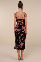 Romantic Stunner Plum Floral Burnout Velvet Lace-Up Dress