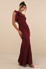 Stunning Significance Plum One-Shoulder 3D Ruffled Maxi Dress