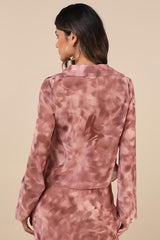 Ethereal Aesthetic Mauve Abstract Tie-Front Long Sleeve Top
