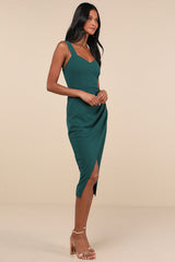 Always Beautiful Hunter Green Sleeveless Tulip Midi Dress