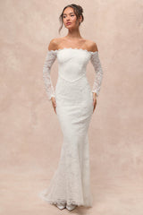Beloved Promise White Lace Off-the-Shoulder Mermaid Maxi Dress