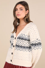 Wintry Cuddles Ivory Oversized Fair Isle Cardigan