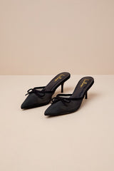 Cheralynn Black Mesh Bow Pointed-Toe Mule Pumps