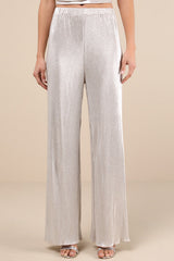 Spectacular Shimmer Champagne Lurex Plisse Wide-Leg Pants