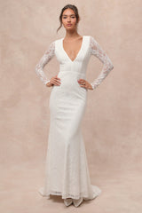 Emmersyn White Lace Backless Maxi Dress