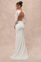 Emmersyn White Lace Backless Maxi Dress