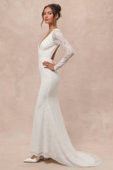 Emmersyn White Lace Backless Maxi Dress