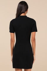 Posh Outcome Black Short Sleeve Sweater Mini Dress