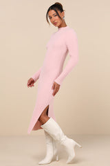Irresistible Feelings Light Pink Fuzzy Knit Midi Sweater Dress