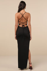 Stunning Perception Black Slinky Lace-Up Maxi Dress
