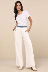Confidently Unique Ivory Layered Waist Pants