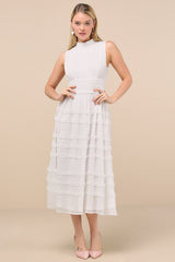 Happily Sweet White Mock Neck Backless Midi Dress