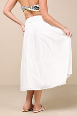 Kesia White Textured A-Line Midi Skirt
