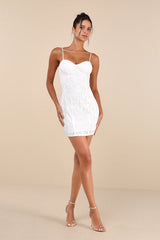 Aglow with Love Ivory Mesh Sequin Bustier Bodycon Mini Dress