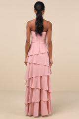 Gorgeous Essence Blush Strapless Tiered Maxi Dress