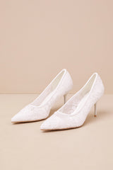 Millie Rose White Mesh Pointed-Toe Pumps