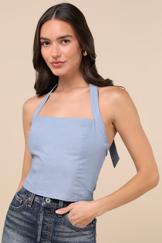Maebyn Light Blue Halter Crop Top