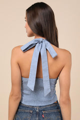 Maebyn Light Blue Halter Crop Top